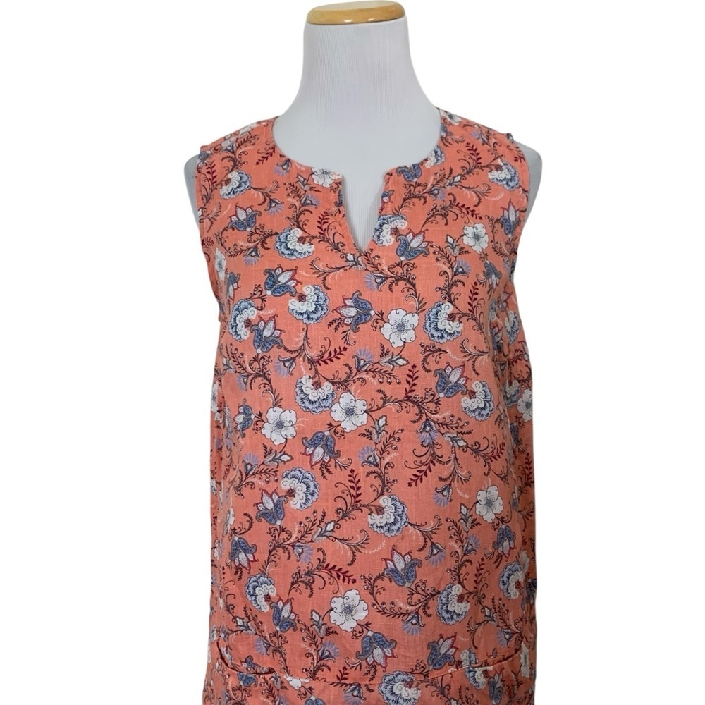 J. Jill Love Linen Popover Floral Sleeveless Tunic Top Women’s XS Linen Pockets